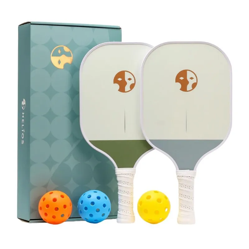 HELIOS Beginner Pickleball Paddle Set displaying carbon fiber face and edge guard